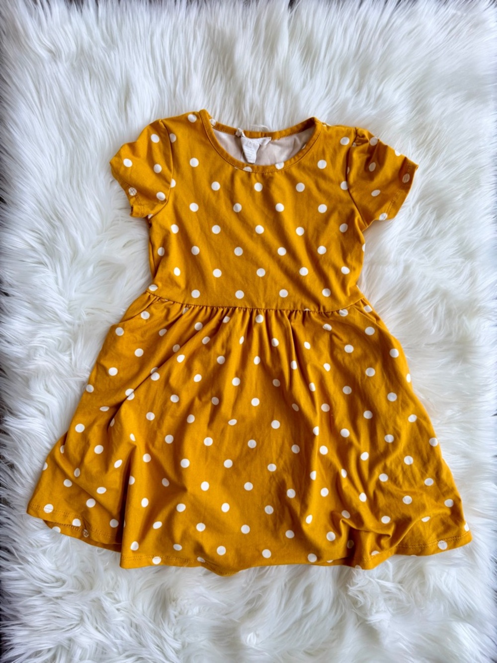 Emma & Elsa Girls' Mustard Yellow Polka Dot Dress (5)
